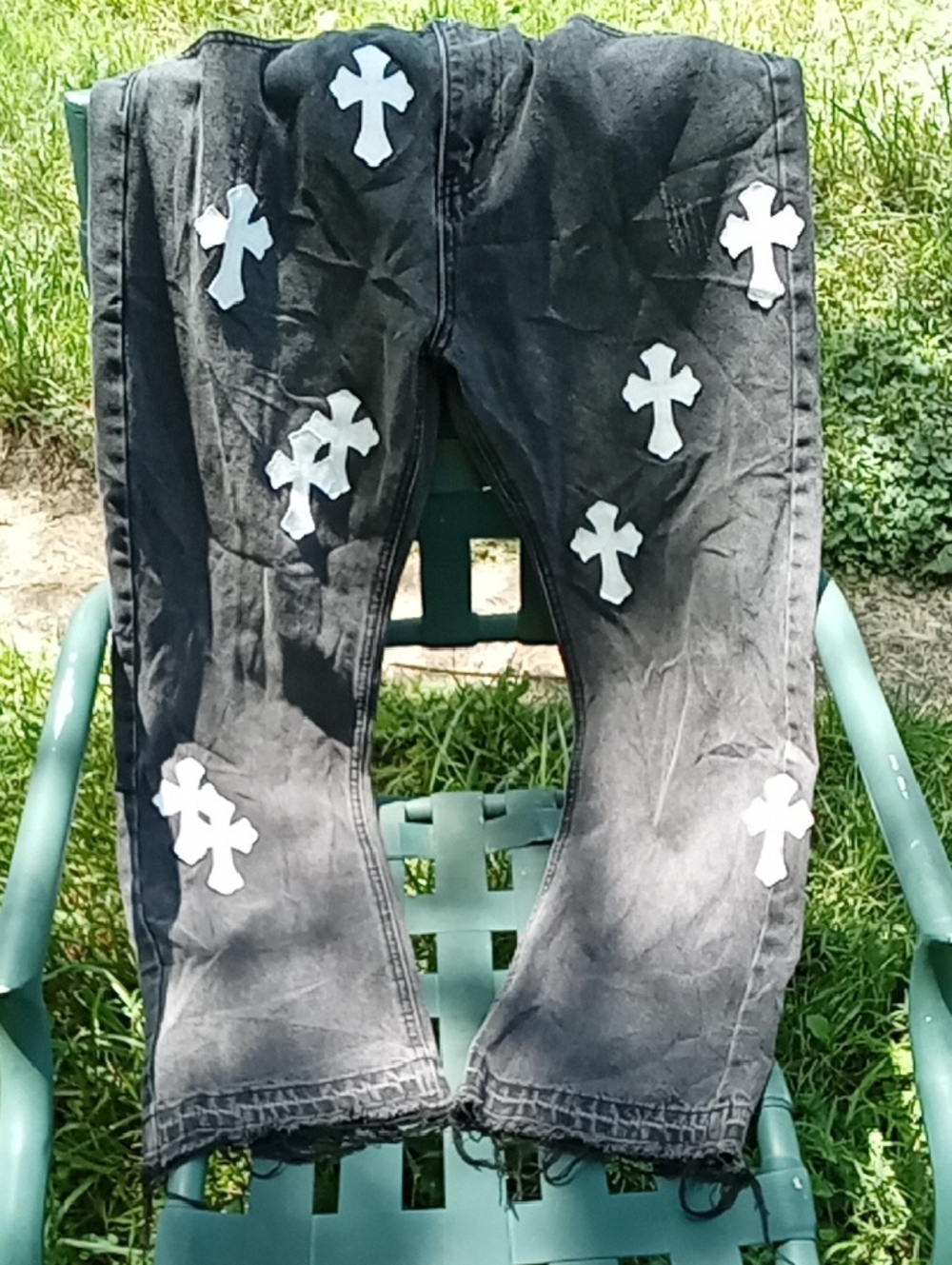 Chrome Hearts Black Jeans with White Cross Details